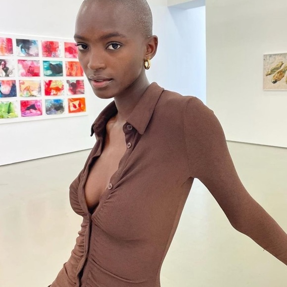 Ruched Brown Dress  size SMALL - Picture 2 of 4